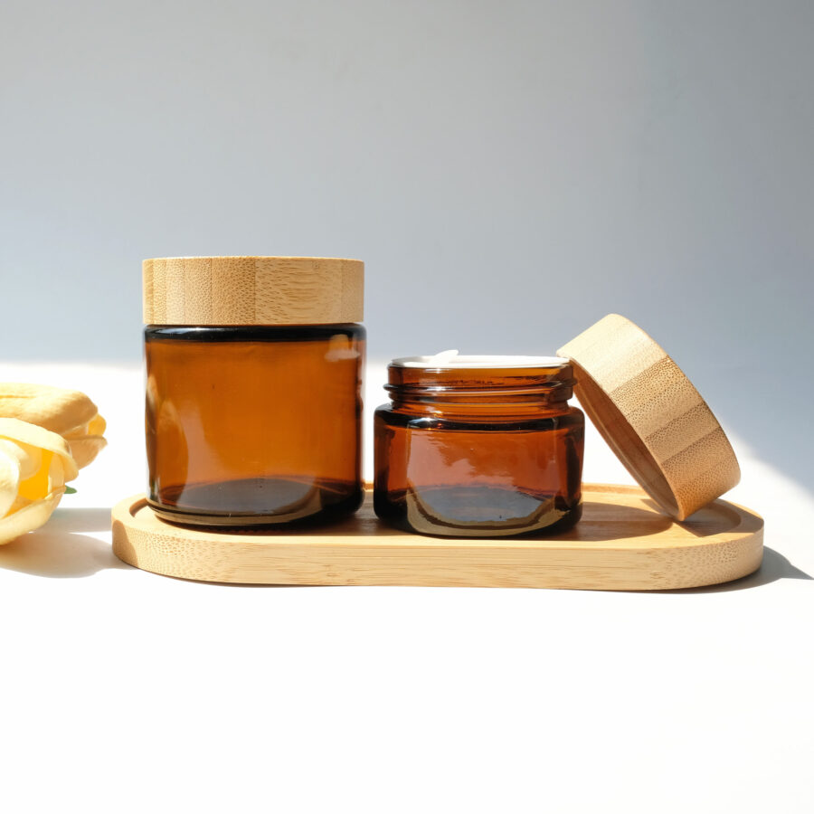 Amber Brown Glass Cosmetic Jar