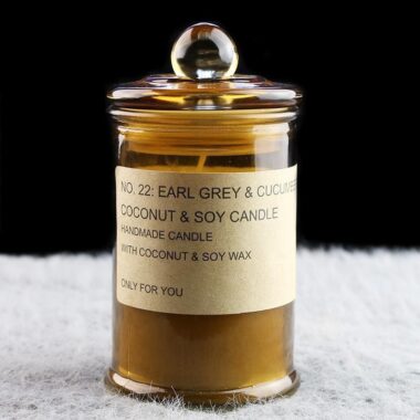Amber glass candle jar with lid 
