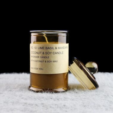 Amber glass candle jar with lid 