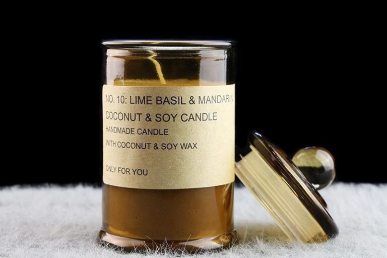 Amber glass candle jar with lid