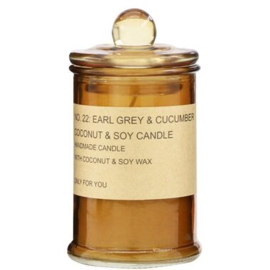 Amber glass candle jar with lid 