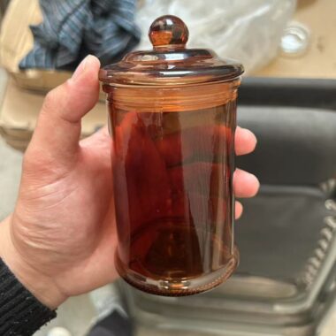 Amber glass candle jar with lid 