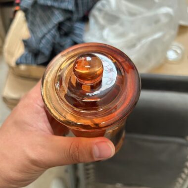 Amber glass candle jar with lid 