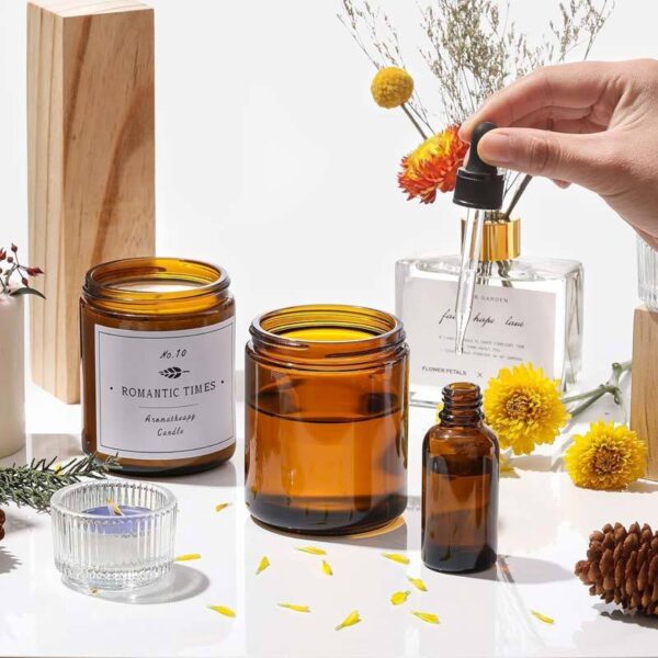 Amber Glass Jar Cosmetic Container with Lid for Cream, Oil & Candle Storage (4) Amber Glass Jar for Cosmetic