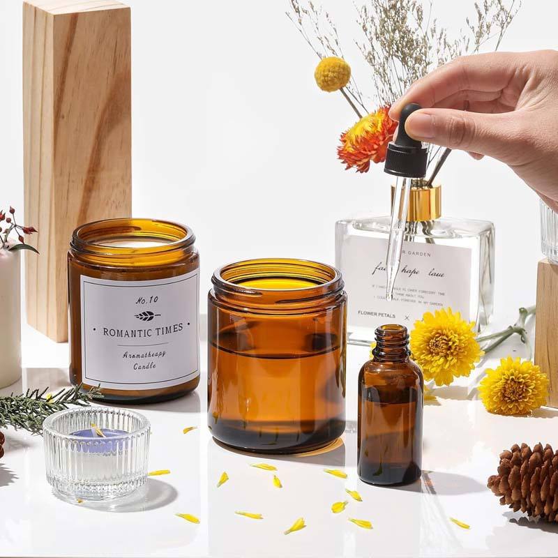 Amber Glass Jar Cosmetic Container with Lid for Cream, Oil & Candle Storage (4) Amber Glass Jar for Cosmetic