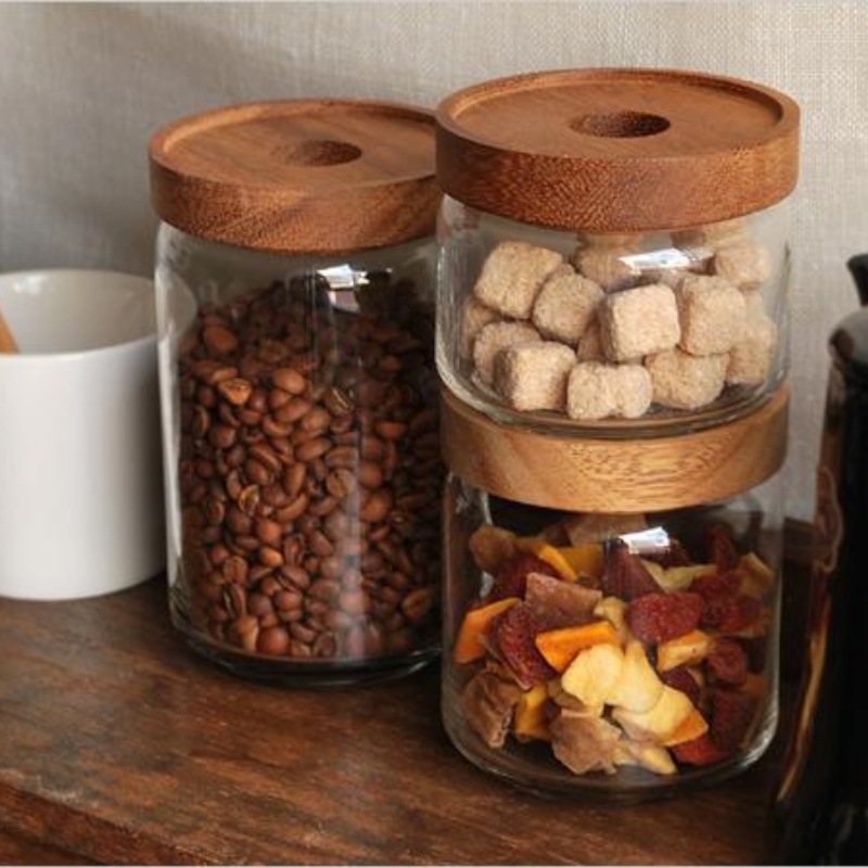 High Borosilicate Glass Storage Jar with Acacia Wood Lid for Tea, Candy, and Grains Wholesale (4) Borosilicate Glass Storage Jar