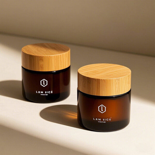 Luxury Amber Glass Jar with Refillable Bamboo Lid