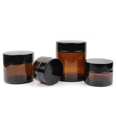 Small Amber Glass Jar with Black Lid