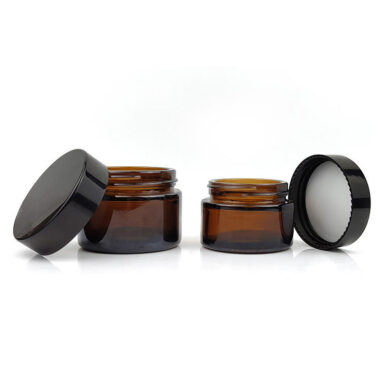 Small Amber Glass Jar with Black Lid
