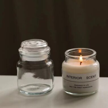 Amber Glass Candle Jar with Wooden Lid 