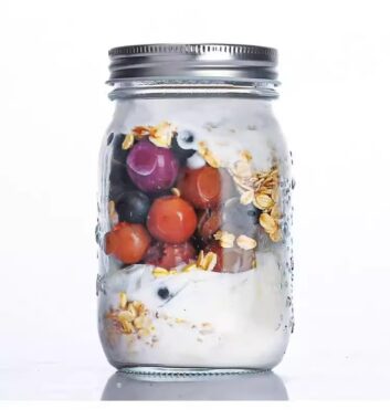 Thick glass Mason jar with tin