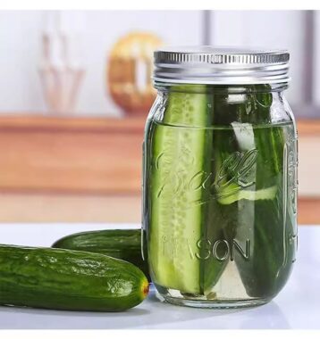 Thick glass Mason jar with tin