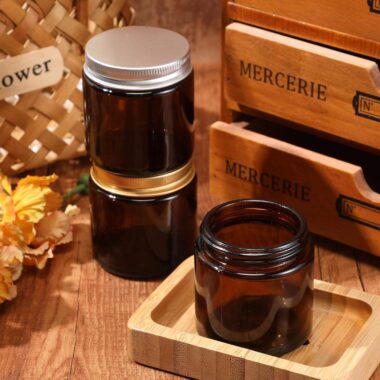 Custom mini amber glass candle jars