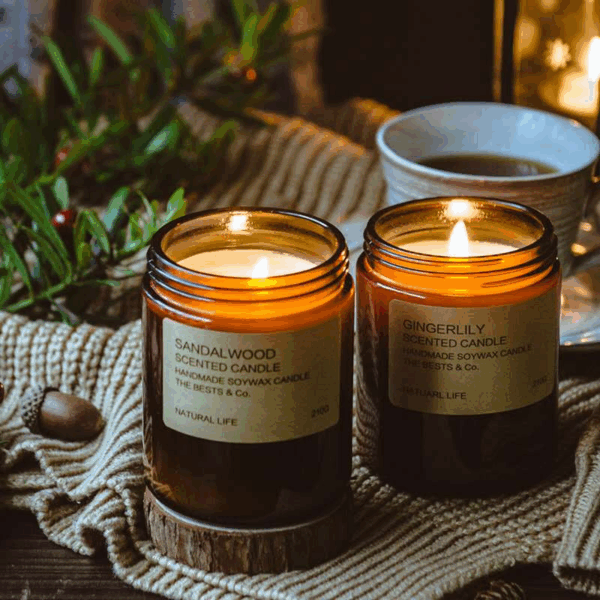 Amber brown empty glass apothecary candle jars