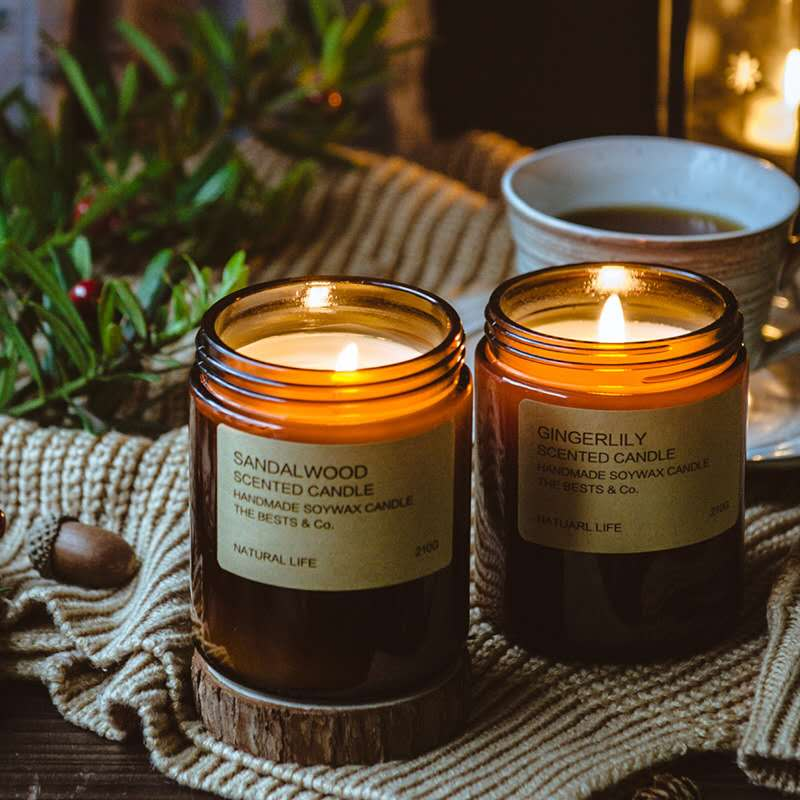 Amber brown empty glass apothecary candle jars
