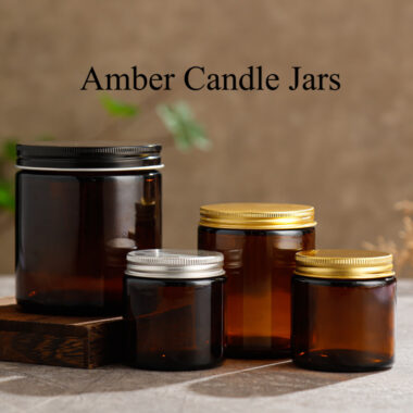 Round amber glass candle jars 