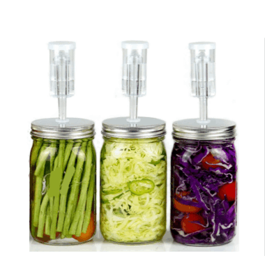Wide-mouth Mason glass jars with airlocks